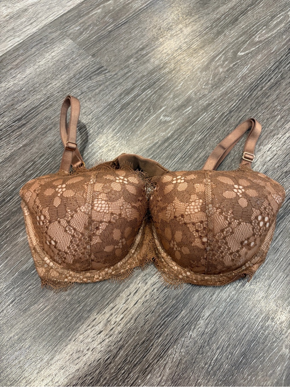 Lace Lined Bra in Brown with Gold Sparkle - Women Intimates & Sleepwear